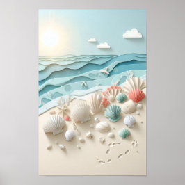 Strand soluppgång & snigelskal poster