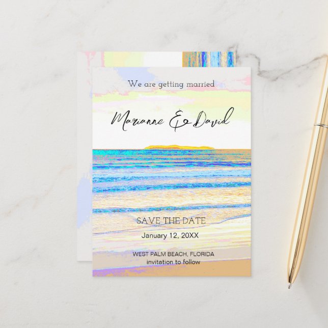 Strand soluppgång spara datum ankomstkort meddelande vykort (Fram/Back In Situ)