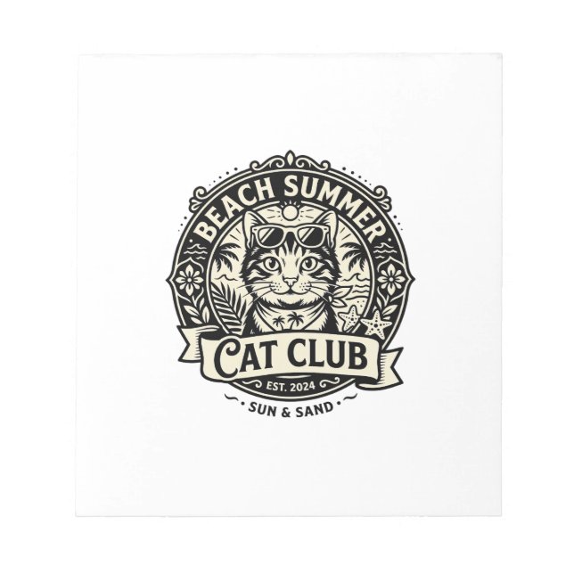 Strand Sommar Katt Rolig Katt Grafik - Strand Somm Anteckningsblock (Framsida)