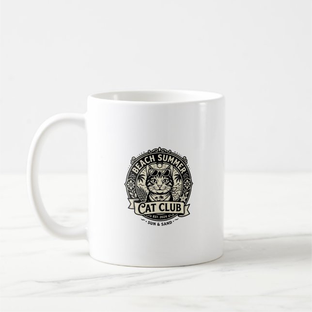 Strand Sommar Katt Rolig Katt Grafik - Strand Somm Kaffemugg (Vänster)