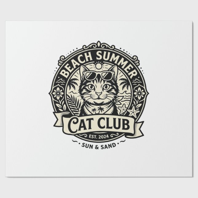 Strand Sommar Katt Rolig Katt Grafik - Strand Somm Presentpapper (Platt)