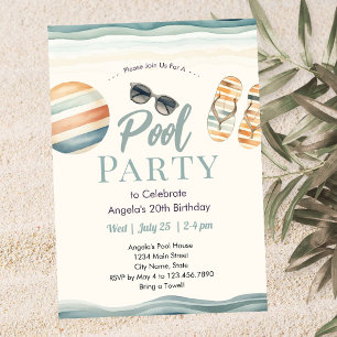 Strand Sommar Poolparty Födelsedag Inbjudningar