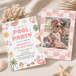 Strand Sommar Poolparty Födelsedagsfoto Inbjudan