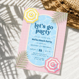 Strand Sommar Poolparty Rosa Födelsedag Inbjudningar