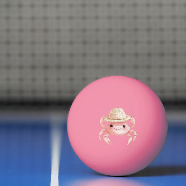 Strand Söt Rosa Leende Krabba med Hatt Pingisboll (Netto)