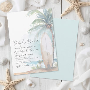 Strand Surf Baby Ombord Sommar Bebis Shower Inbjudningar