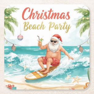 Strand Surf Julfest med Tomte Klubb Fyrkant Underlägg Papper Kvadrat