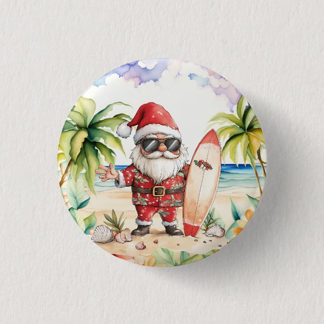 Strand Surf Julfest med Tomte  Knapp (Framsida)