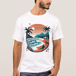 Strand Surf Retro Solnedgång & Palmträd T Shirt