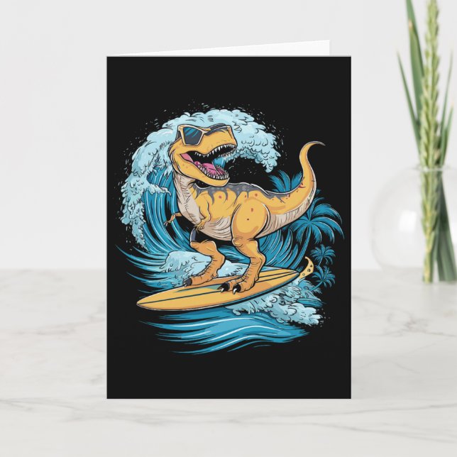Strand Surfing Dinosaur T-rex Surfare  Kort (Framsida)