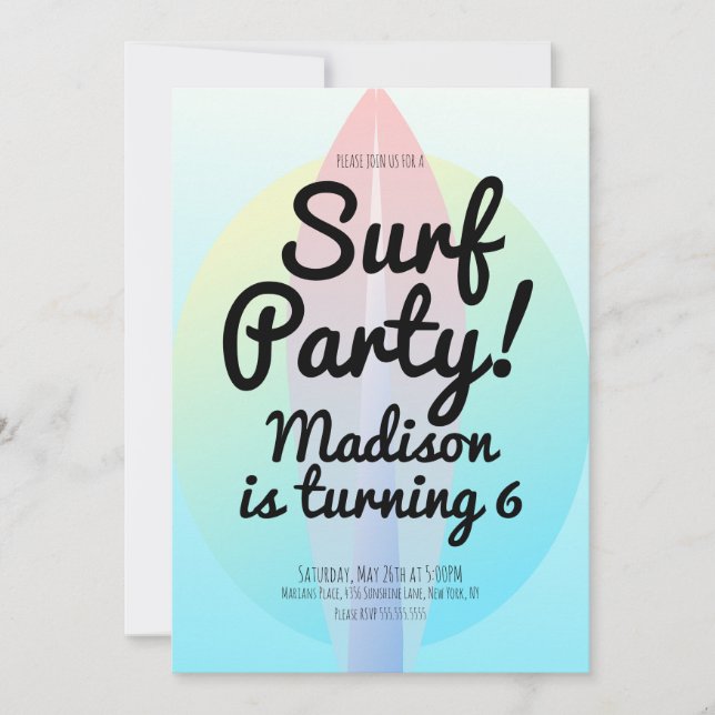 Strand Surfparty Ombre Blå Inbjudan (Framsida)