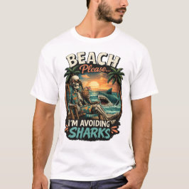 Strand, tack! Jag undviker hajar Roligt skelett Tr T Shirt