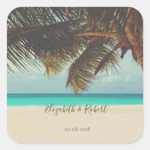 Strand Tropisk,Palm Fyrkantigt Klistermärke