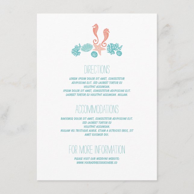Strand Undervattensskatter Vit Bröllopsdetaljer Tilläggskort (Framsida)