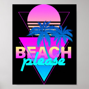 Strand vaporwave retro palmträd & solnedgång poster