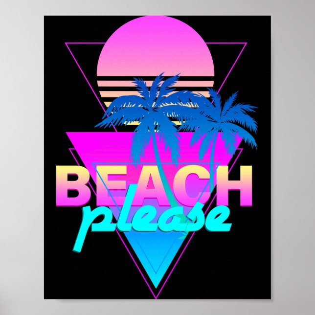 Strand vaporwave retro palmträd & solnedgång poster (Framsidan)