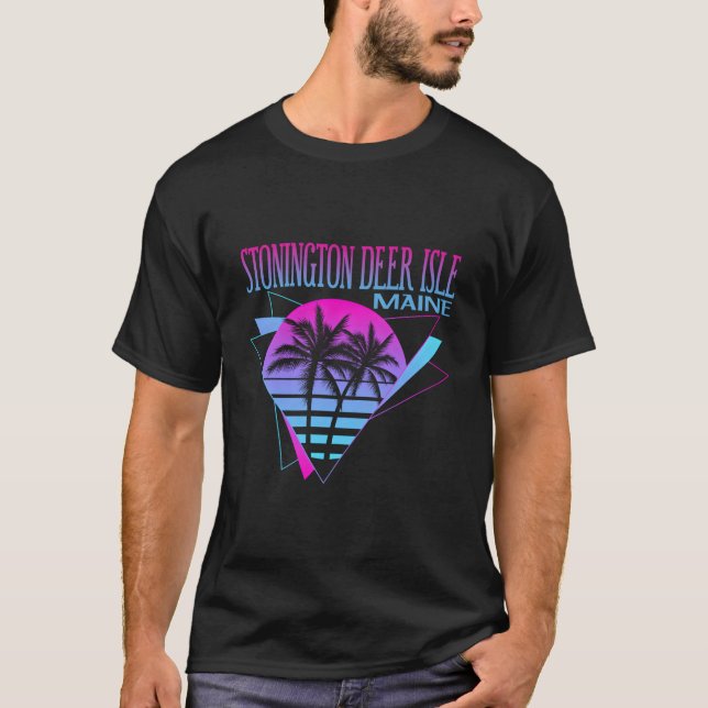 Strand Vaporwave Semester Stonington Deer Isle T Shirt (Framsida)