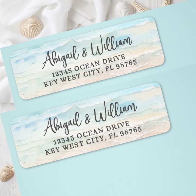 Strand Vattenfärg Bröllop Returadress Etikett (Beach Watercolor Wedding Return Address Label)