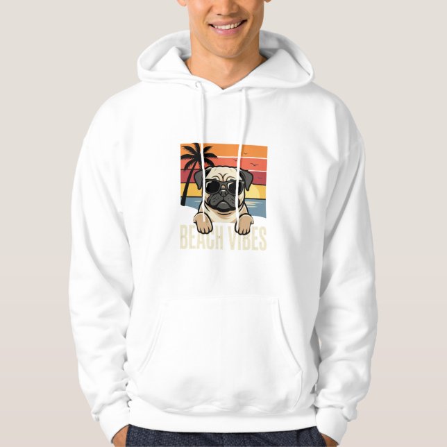 Strand Vibbar Pug Hund Solnedgång Hoodie (Framsida)