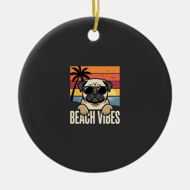 Strand Vibbar Pug Hund Solnedgång Julgransprydnad Keramik (Framsidan)