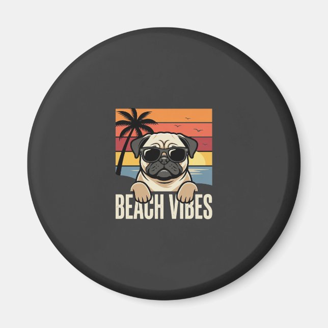 Strand Vibbar Pug Hund Solnedgång Magnet (Framsidan)