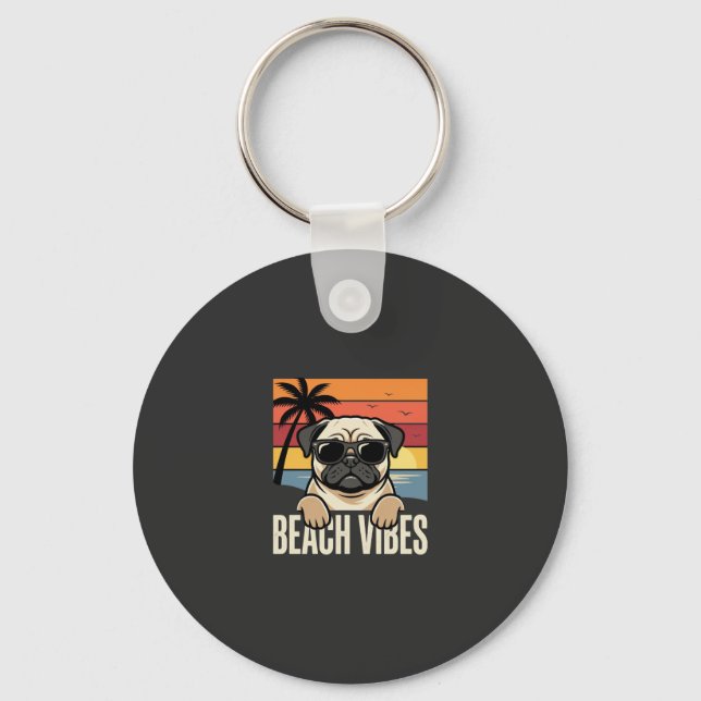 Strand Vibbar Pug Hund Solnedgång Nyckelring (Framsida)