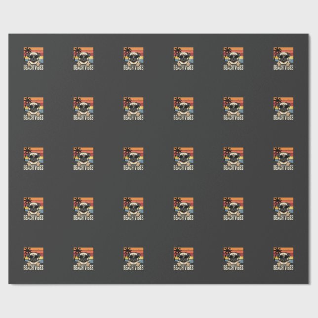 Strand Vibbar Pug Hund Solnedgång Presentpapper (Platt)
