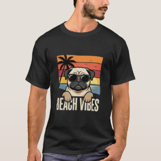 Strand Vibbar Pug Hund Solnedgång T Shirt