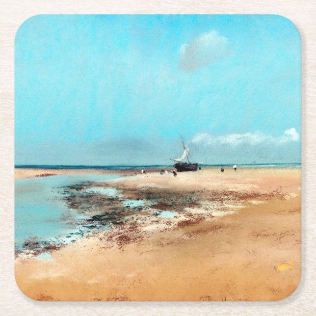 Strand vid lågvatten (Flodmynning), Edgar Degas Underlägg Papper Kvadrat (Framsidan)