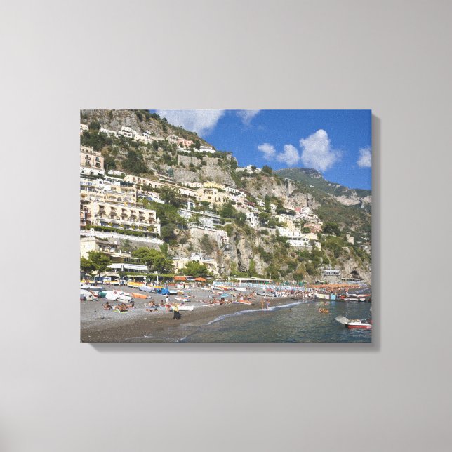 Strand vid Positano, Kampanien, Italien Canvastryck (Framsida)