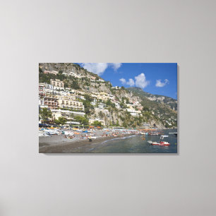 Strand vid Positano, Kampanien, Italien Canvastryck
