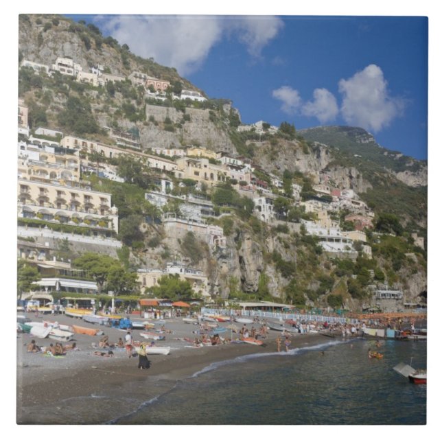 Strand vid Positano, Kampanien, Italien Kakelplatta (Framsidan)