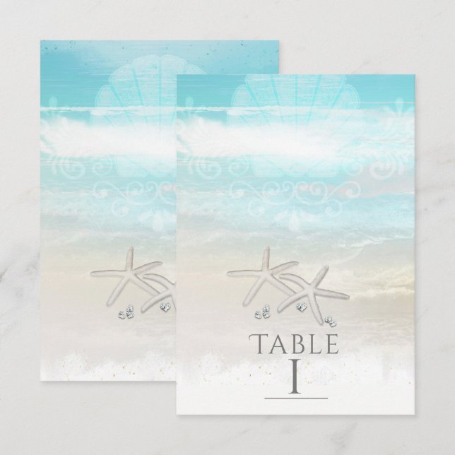 Strand Vit Sjöstjärna Elegant Sommar Bordsnummer (Fram/baksida)