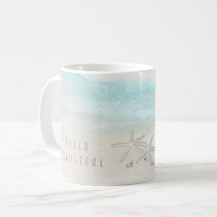 Strand Vit Sjöstjärna Elegant Sommar Chic Tropisk Kaffemugg