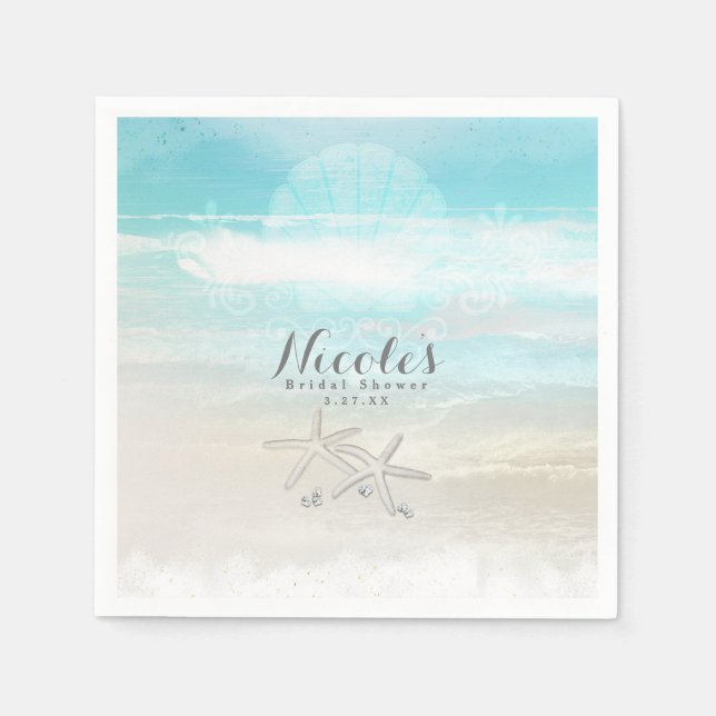 Strand Vit Sjöstjärna Elegant Sommarfirande Pappersservett (Framsidan)