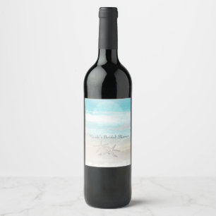 Strand Vit Sjöstjärna Eleganta Sommar Vinvignetter Vinflaska Etikett