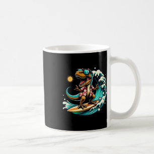 Strandälskare T-rex Dinosaur Körande Surfbräda Sur Kaffemugg
