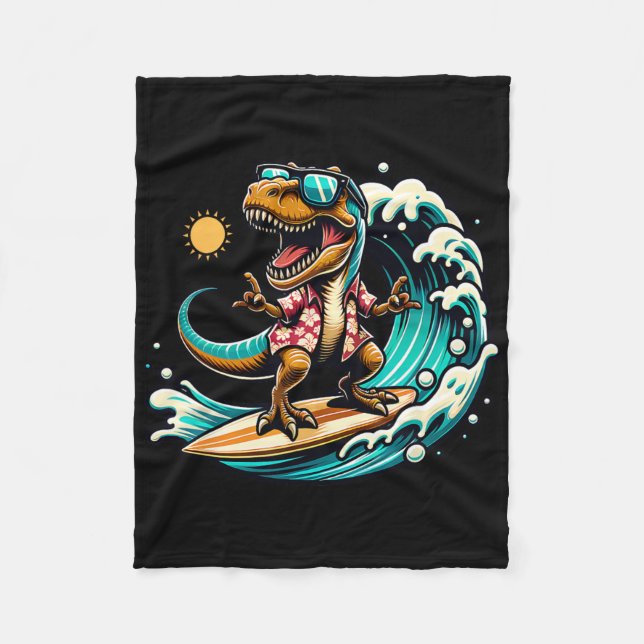 Strandälskare T-Rex Dinosaurie Rid Surfbräda Surfn Fleecefilt (Framsidan)