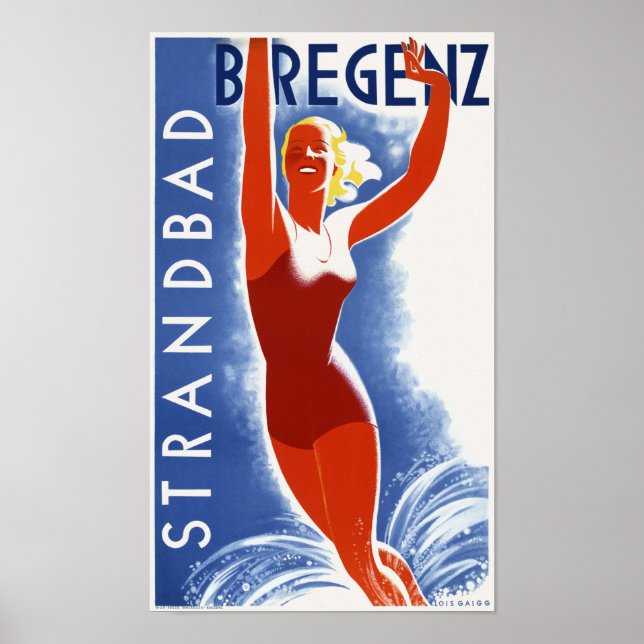 Strandbad Bregenz Austria Vintage affisch 1935 (Framsidan)