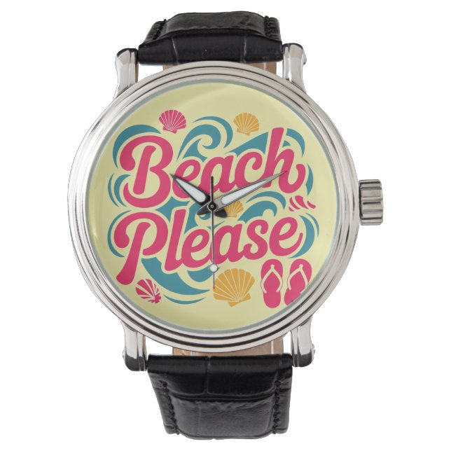 Strandbitte Retro Grafik: Rosa Typografi Armbandsur (Framsida)