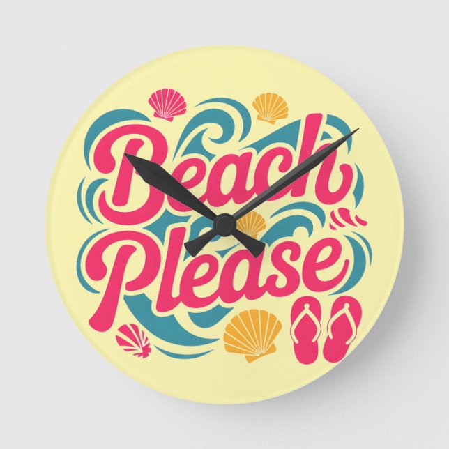 Strandbitte Retro Grafik: Rosa Typografi Rund Klocka (Framsida)