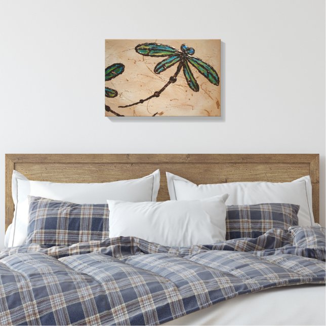 Strandblå och grön trollslända fladdrar canvastryck (Insitu (sovrum))
