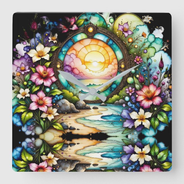 Strandblomma Portal Fyrkantig Klocka (Framsida)