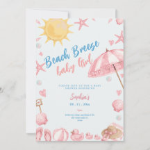 strandbrisbebis rosa baby shower-inbjudan