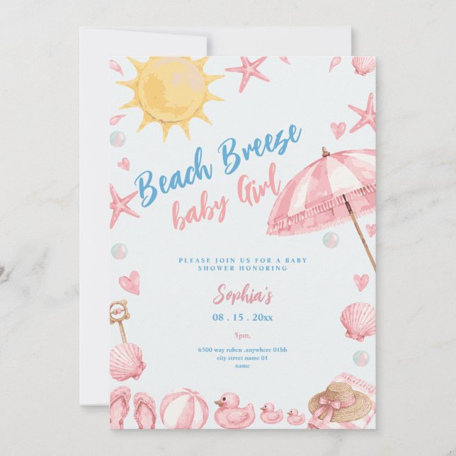 strandbrisbebis rosa baby shower-inbjudan inbjudningar (Framsida)