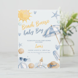 strandbrise pojke blå baby shower inbjudan