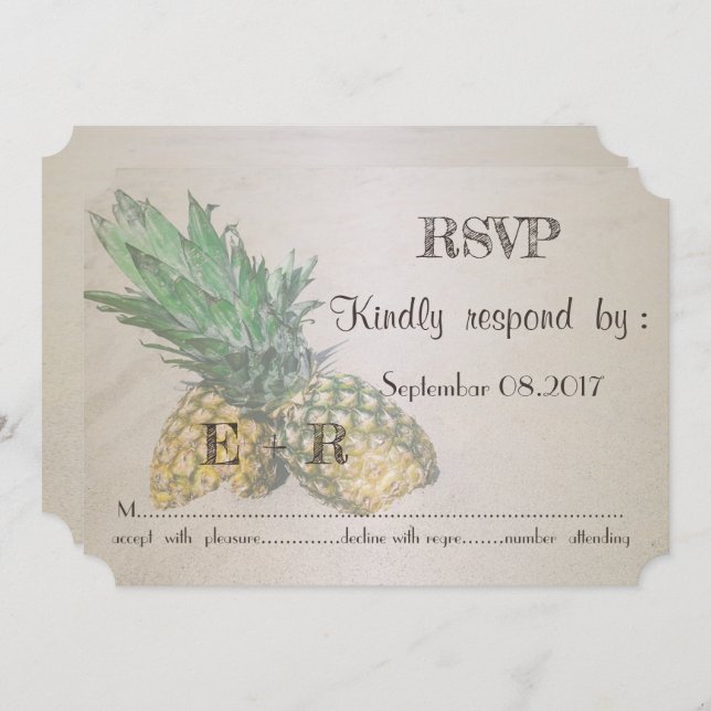 Strandbröllop Ananas RSVP Inbjudningar (Fram/baksida)