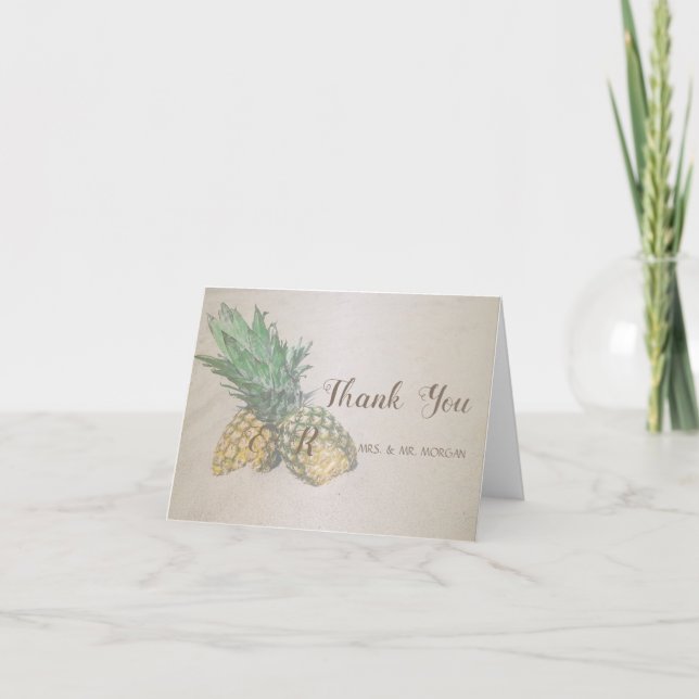Strandbröllop Ananas Tack Kort (Framsida)
