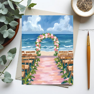 Strandbröllop Gang Floral Akvarell Kort