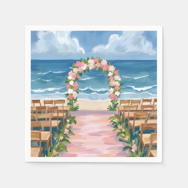 Strandbröllop Gang Floral Akvarell Pappersservett (Framsidan)